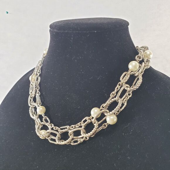 Premier Designs Demi Parure 3 Strand Chunky Chain Pearl Necklace Bracelet Set - Picture 2 of 11